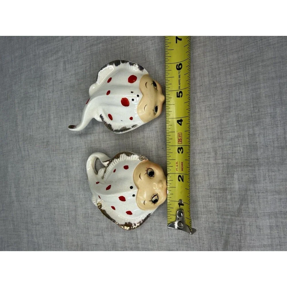 Anthropomorphic Anthro Stingray Red Polka Dot Salt Pepper Shakers 1950's